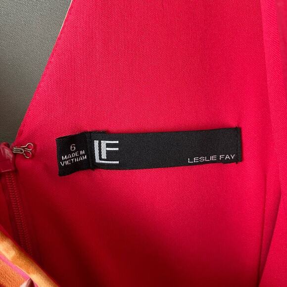 Leslie‎ Fay sz 6 multicolor abstract faux wrap sheath dress - Picture 4 of 8